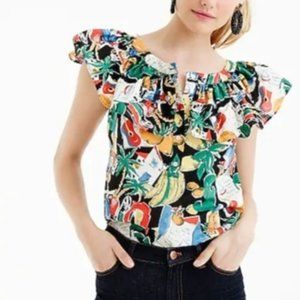 J. Crew ruffle postcard print top
